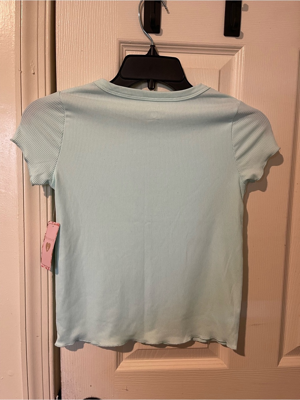 btween Aqua Ribbed Tee with Rhinestone Butterfly - Picture 6 of 6